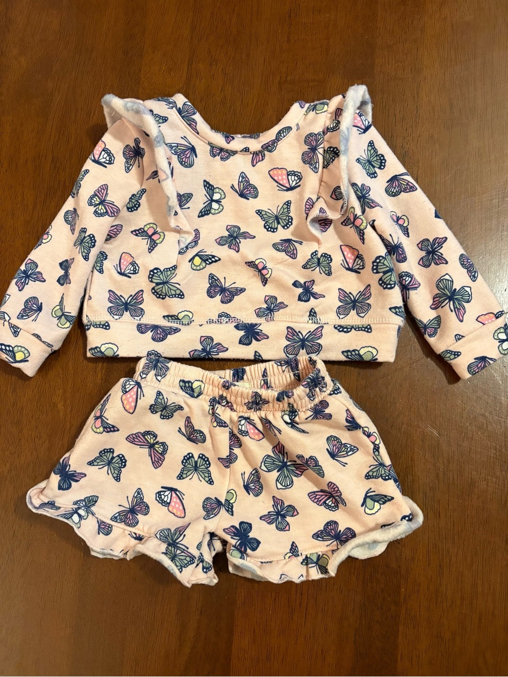 Pink Butterfly Print Kids Shorts with Matching Top